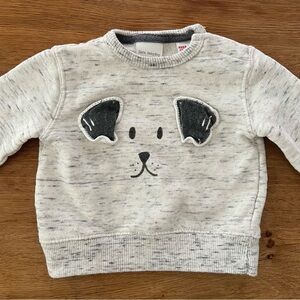 ZARA baby boy Marled Speckled Gray Puppy Face Sweatshirt Movable Ears 3-6 month